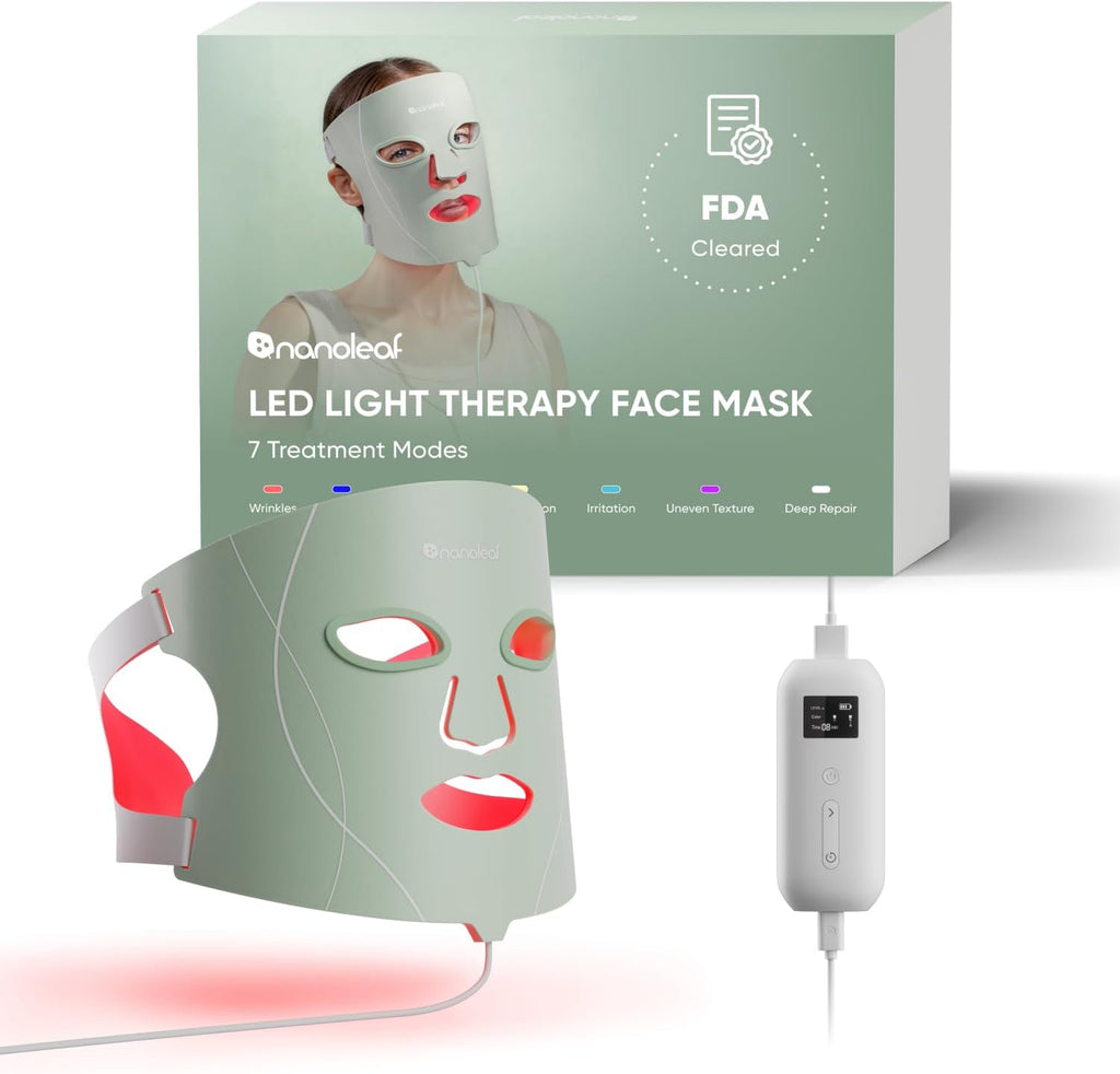 Masque LED Visage De Luminothérapie, 7 Modes, Lumière Rouge Portable Avec LED NIR, Silicone Doux, Protection Yeux, Traitement 5-10 Min, Infrarouge Rechargeable
